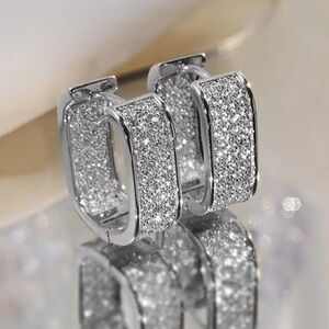 Elegant Silver Paved CZ Hoop Earrings